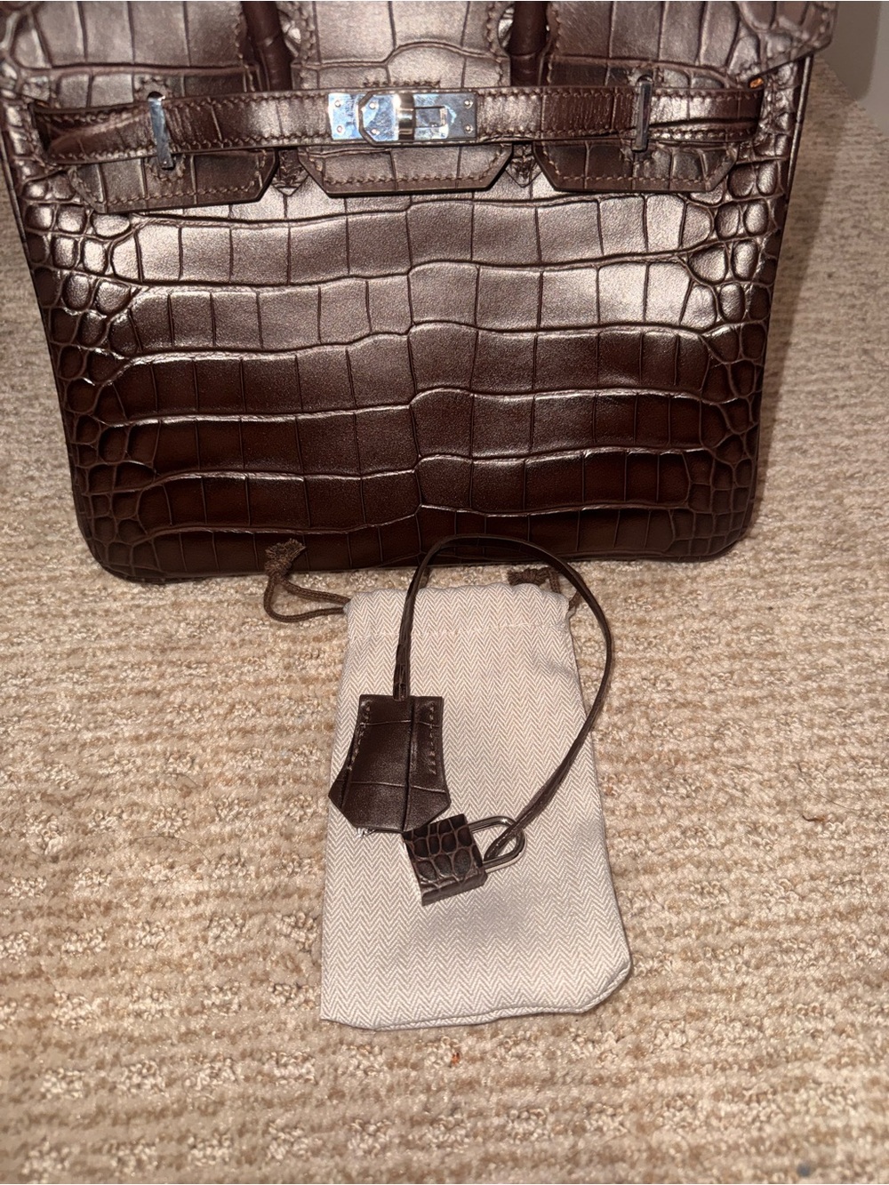 Brown Croc-Embossed Satchel-  25cm